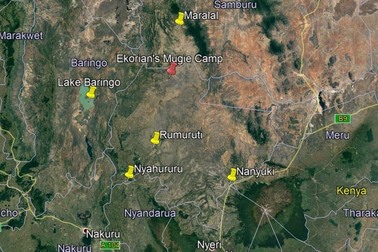 Ekorian's Mugie Camp Google Earth 1 Map of Ekorian’s Mugie Camp, Mugie Conservancy in Laikipia